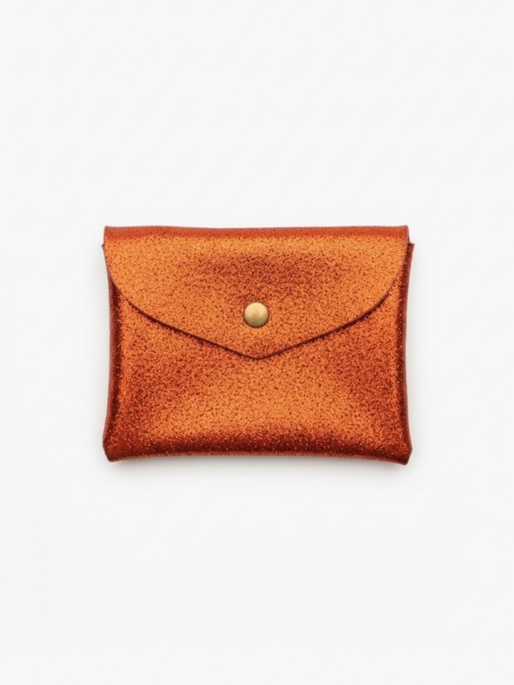 Metallic Shimmer Orange Leather Envelope Card Holder Minimalist Snap Pouch